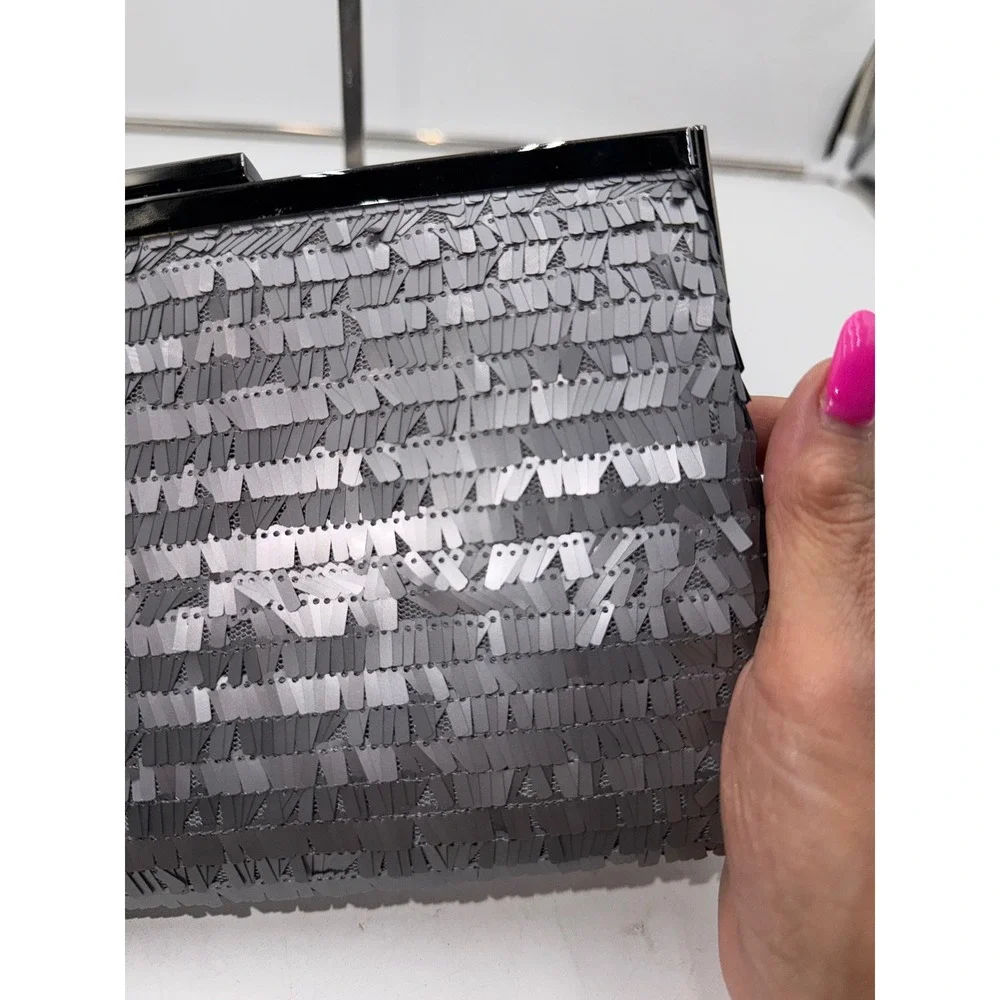 Rachel Rachel Roy Gunmetal Grey Sequin Evening Clutch Bag Shimmer Formal Bag